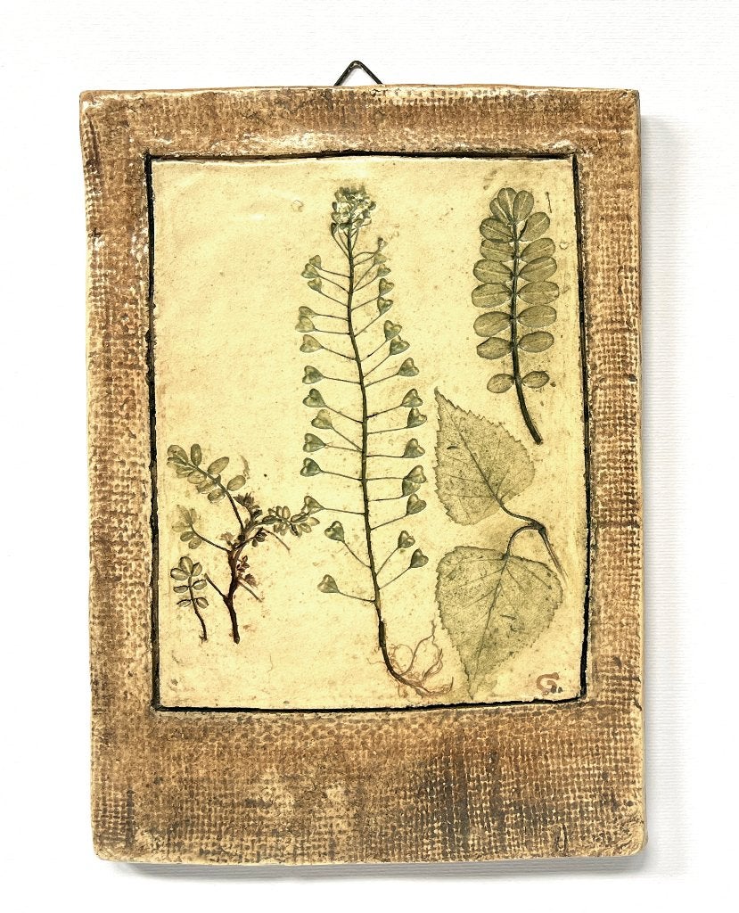 Herbarium tegel Herderstasje en berkenblad gesigneerd, Ophalen of Verzenden