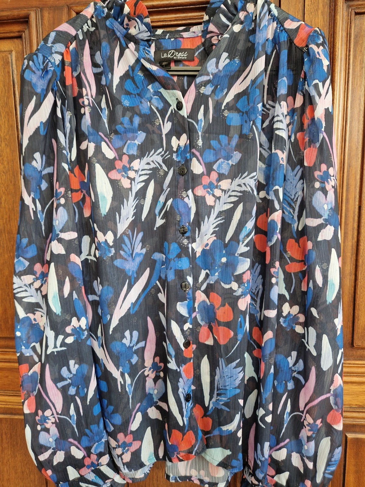 La Dress blouse maat L transparante stof bloemenprint, Kleding | Dames, Meerkleurig, La Dress, Maat 42/44 (L), Ophalen of Verzenden