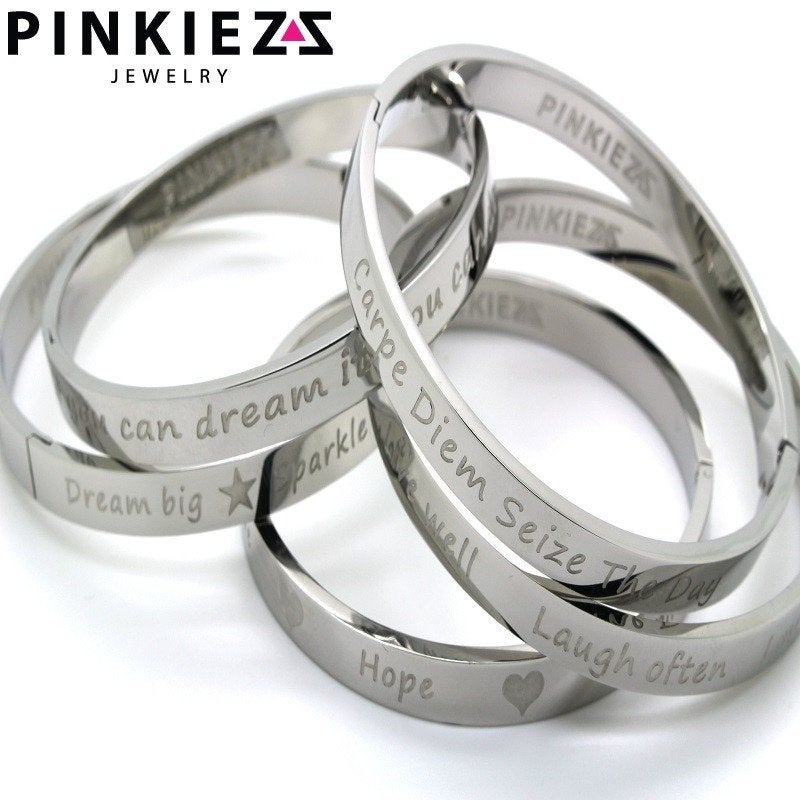 100 RVS Quote Armbanden - Inspirerende Teksten, Sieraden, Tassen en Uiterlijk, Ophalen of Verzenden, Nieuw, Zilver, Dame of Heer