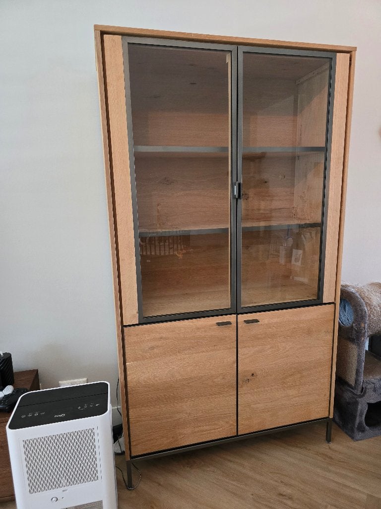 Lichte eikenhouten kast Xooon met verlichting LED, Ophalen, 100 tot 150 cm, 150 tot 200 cm, 25 tot 50 cm