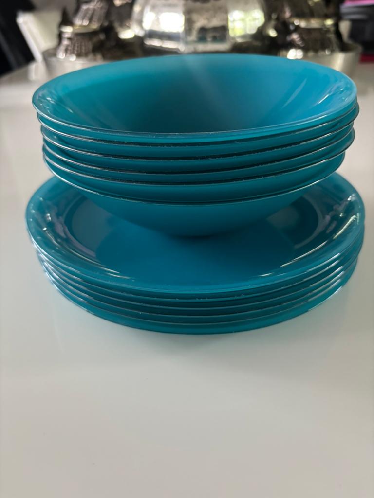 IKEA vintage 6 turquoise/aqua blauwe kommen en borden NIEUW, Overige typen, Nieuw, Ophalen of Verzenden, Glas
