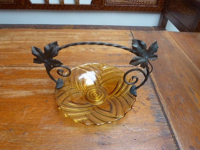 Art deco persglazen schaal – piece de milieu Pavillons, Ophalen of Verzenden