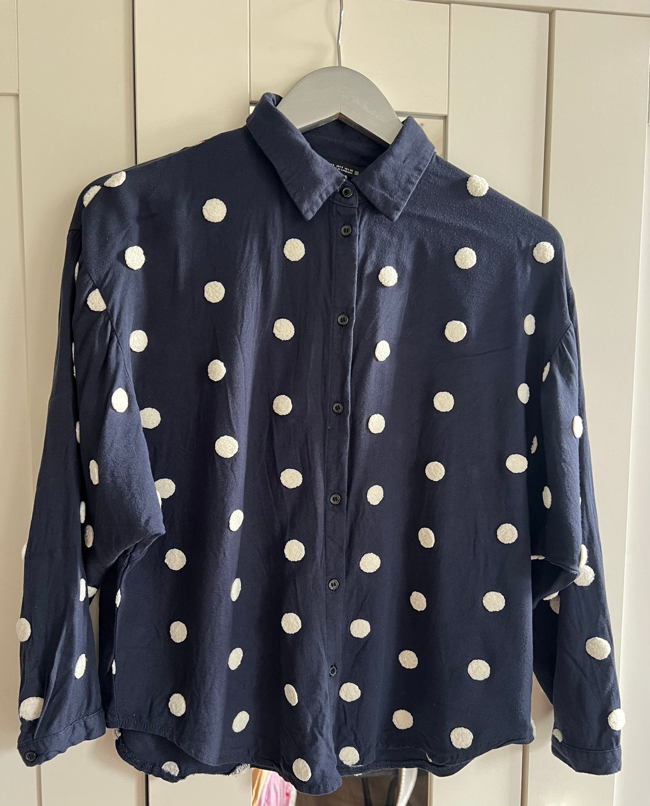 Zara blouse blauw witte bolletjes maat S, Ophalen of Verzenden, Zo goed als nieuw, Maat 36 (S), Blauw