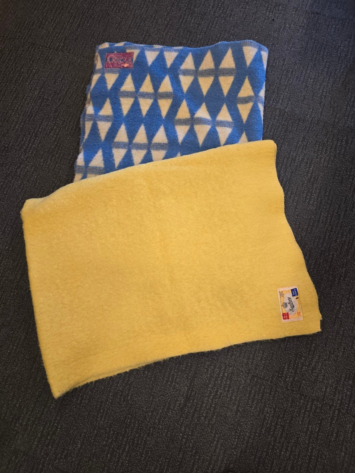 Wollen deken geel vintage Wollen kleed blauw geel jaren 70, Ophalen, Gebruikt, Nvt, Nvt