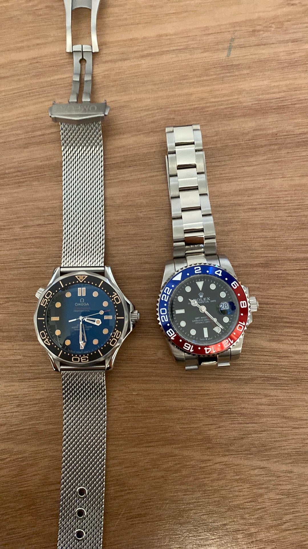 Twee voor een- Omega Seamaster 300m en Rolex GMT Pepsi Model, Ophalen, Staal, Staal, Polshorloge