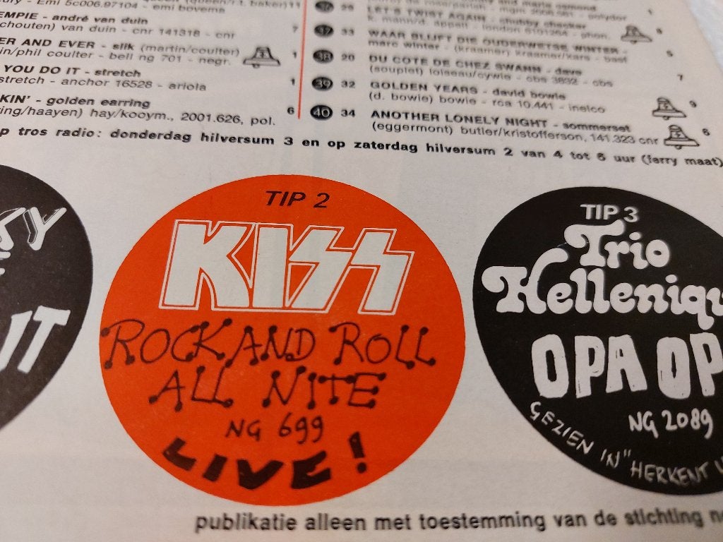 12 x Top 40 velletjes Radio Veronica 1976 Bowie Kiss Elvis, Verzamelen, Muziek, Artiesten en Beroemdheden, Gebruikt, Top 40, Ophalen of Verzenden