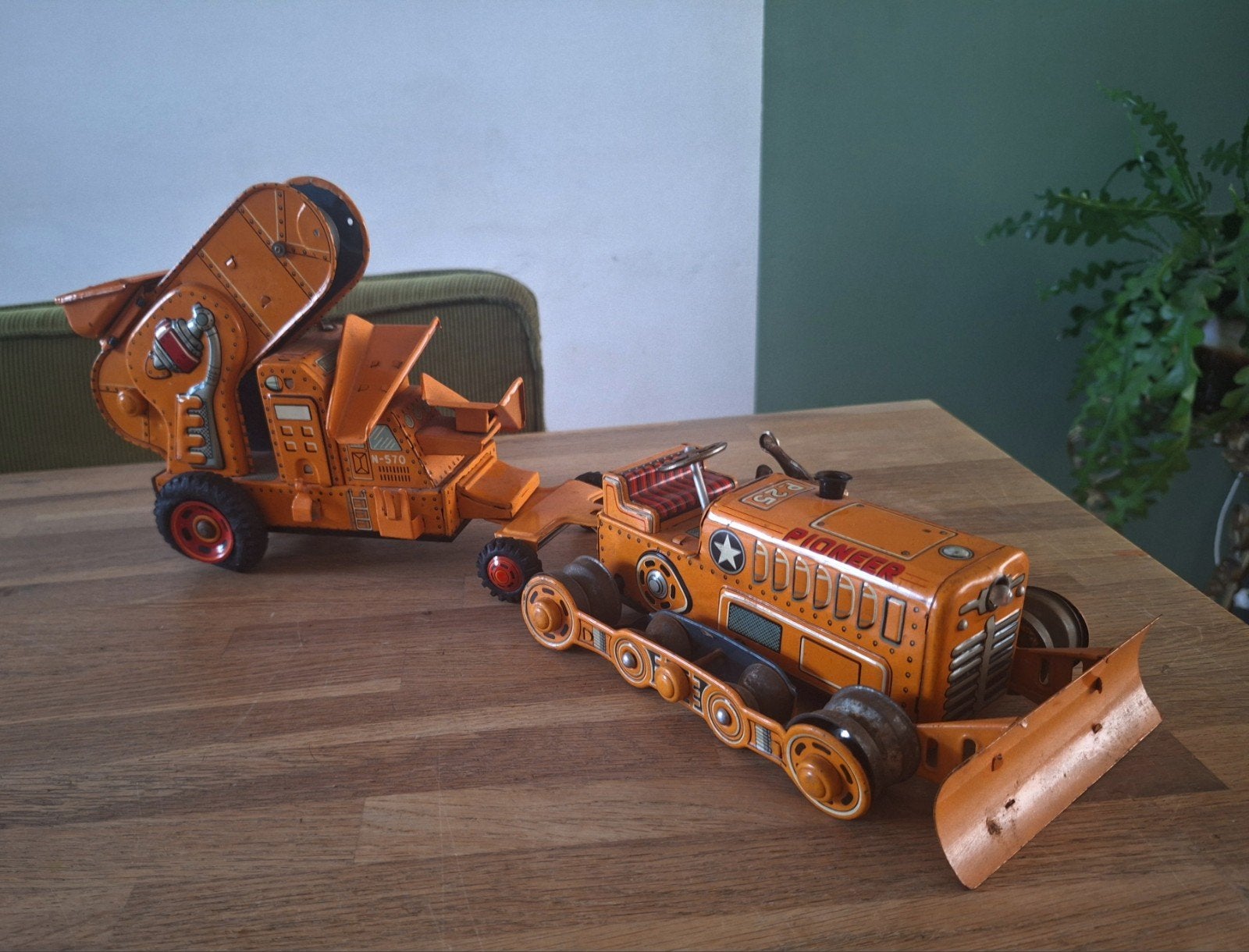 Vintage blikken Pioneer P-25 tractor combine, Antiek en Kunst, Ophalen of Verzenden