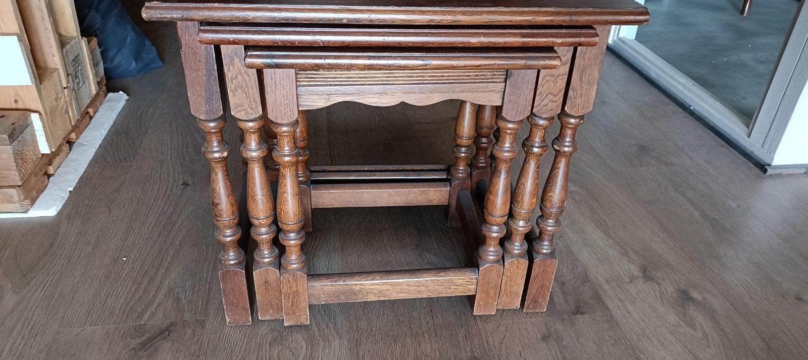 Bijzettafeltjes donker eiken, Huis en Inrichting, Tafels | Sidetables, Ophalen, 25 tot 50 cm, Rechthoekig
