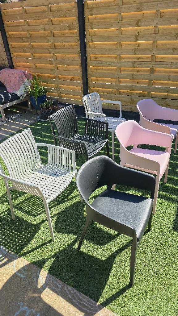 Kunststof tuinstoelen diverse kleuren, Tuin en Terras, Tuinstoelen, Ophalen, Gebruikt, Kunststof, Stapelbaar