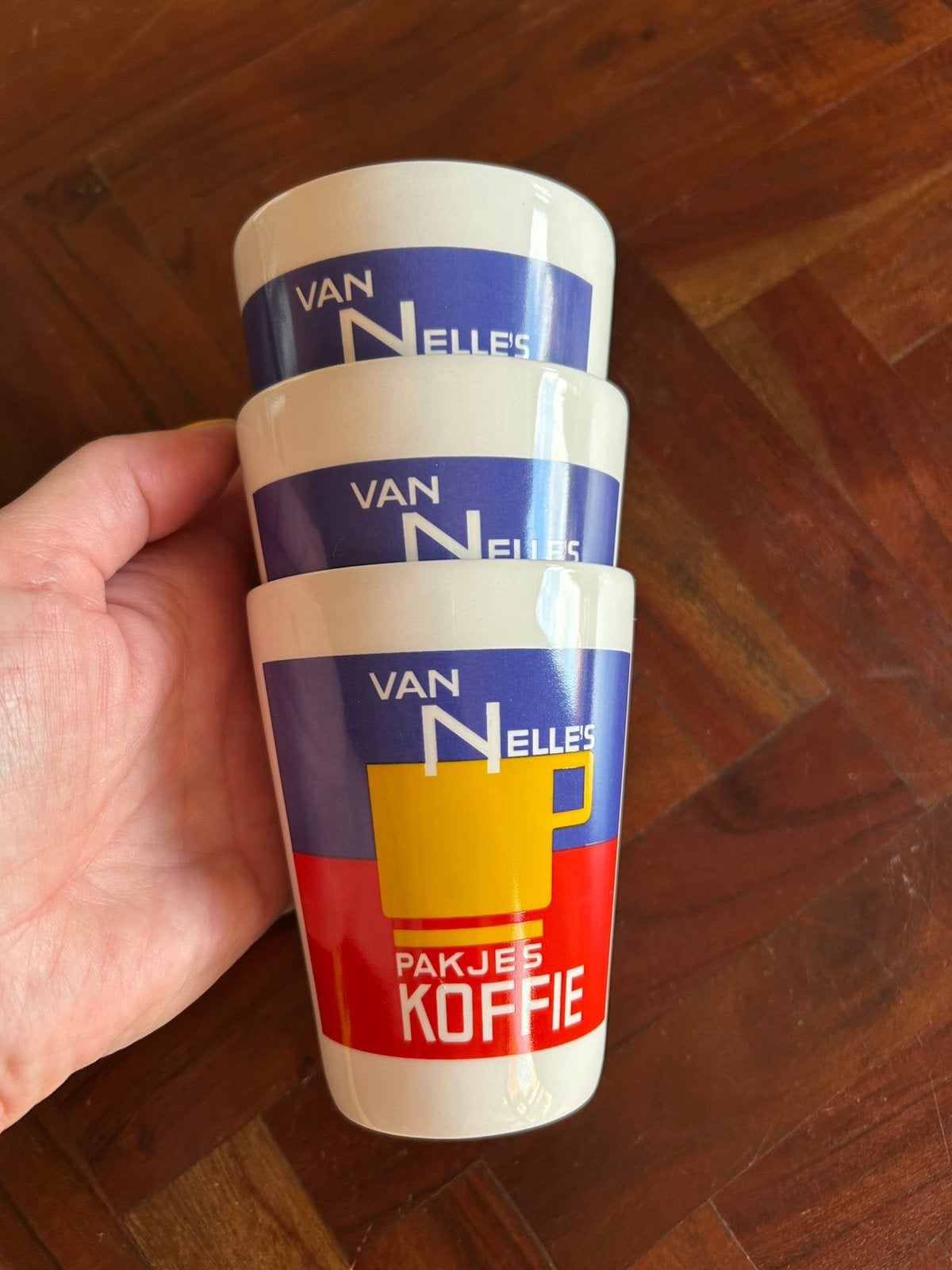 Van Nelle’s pakjes koffie 3 bekers zgan, Huis en Inrichting, Ophalen of Verzenden, Zo goed als nieuw, Keramiek, Mok