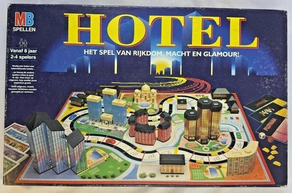 MB Hotel bordspel gezelschapsspel vintage grote doos, Coolsingel 104, 3011 AG Rotterdam, Netherlands, MB Spellen, Verzenden, Een of twee spelers