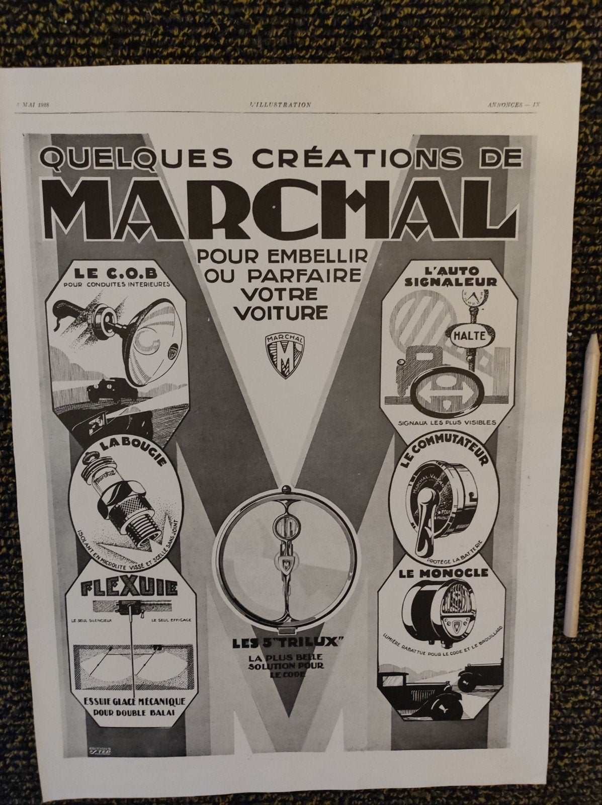 Marchal advertentie uit 1928, Ophalen of Verzenden, Gebruikt, Overige typen