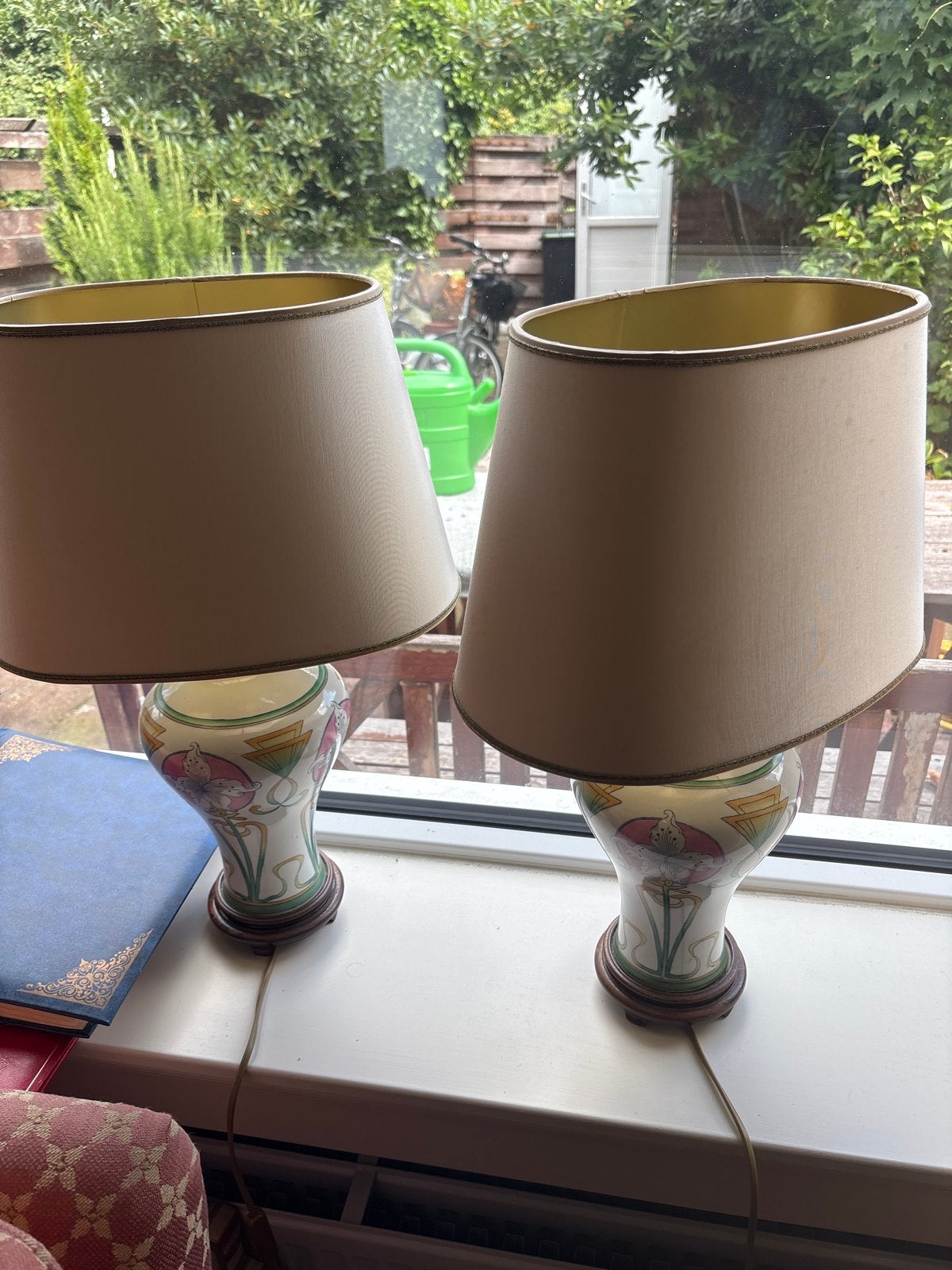 Uniek stel antieke Art Nouveau plateel lampen set van 2, Ophalen