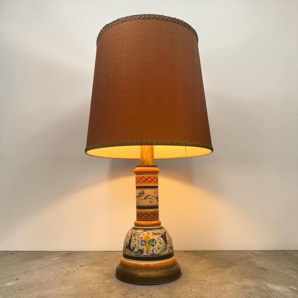 Vintage oranje Portugese tafellamp met keramieke voet, Ophalen
