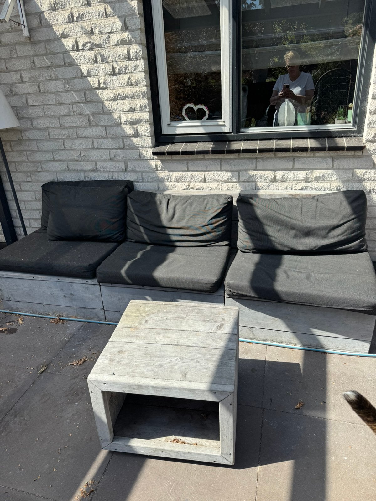 Tuinbank met tafeltje, Ophalen, Gebruikt, 3 zitplaatsen, Bank