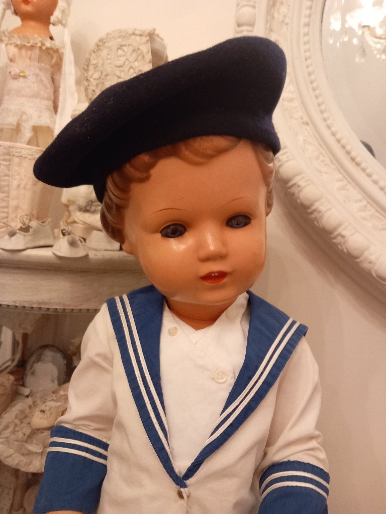Oude donkerblauwe wollen baret merk Windsor ., Ophalen of Verzenden