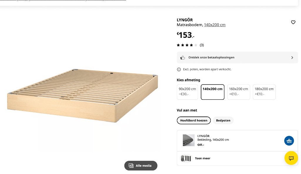 IKEA : ESPEVAR / LYNGOR bed incl ABYGDA Matras 140x200, Ophalen, Overige kleuren, 140 cm, 200 cm