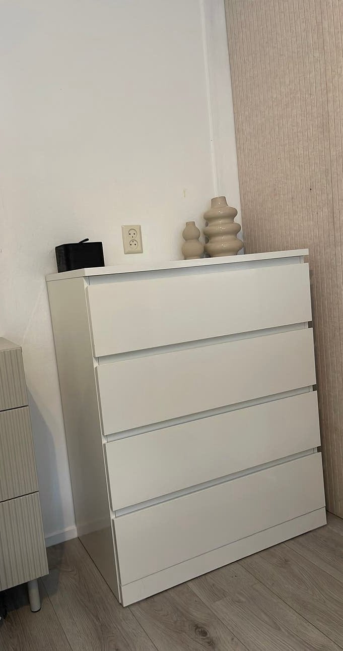 IKEA Ladekast MALM - hoogglans wit - 4 lades, Ophalen, 50 tot 100 cm, Zo goed als nieuw, 3 of 4 laden