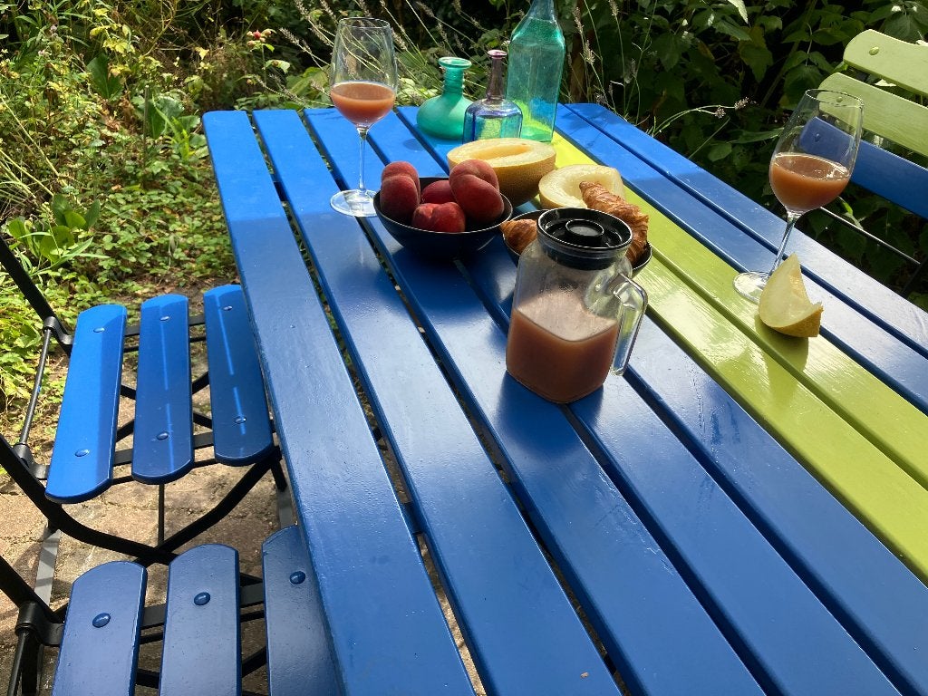 Luxe bistrotafel en stoelen, Ophalen, Gebruikt, Rechthoekig, Hout