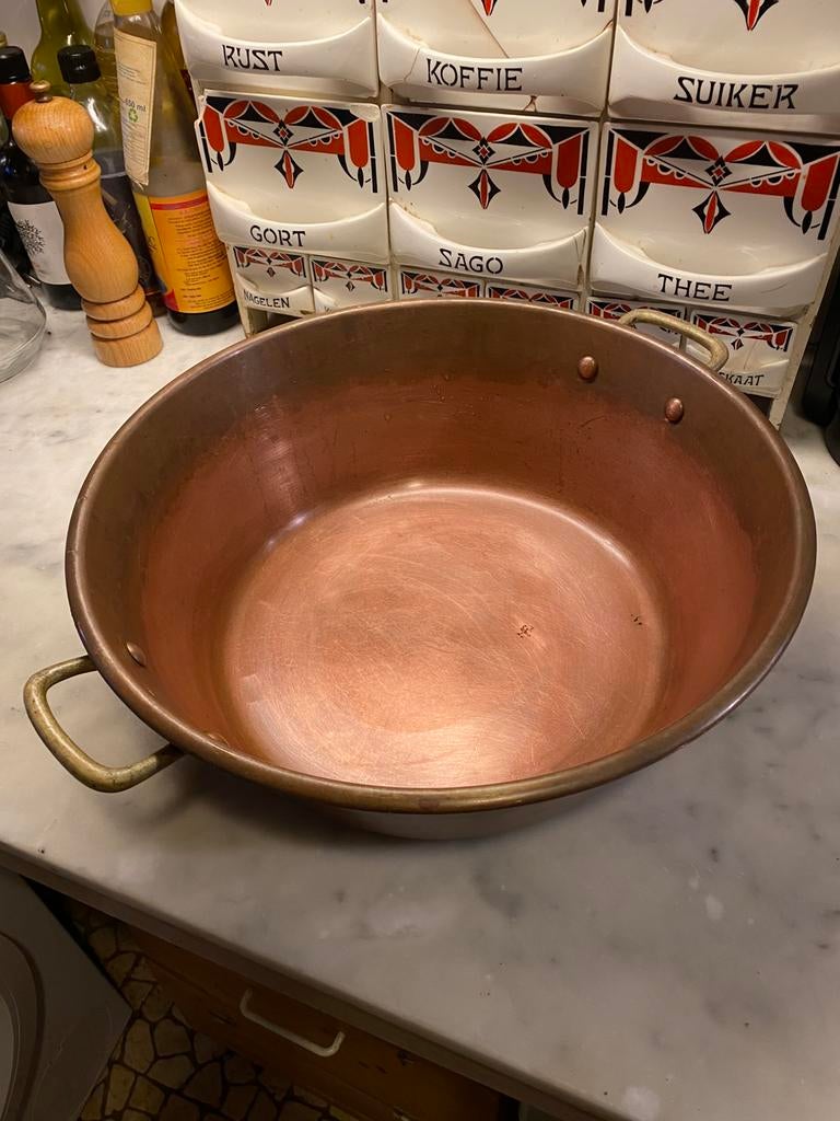 Koperen antieke franse cofiture/jam pan, Huis en Inrichting, Keuken | Potten en Pannen, Ophalen of Verzenden, Overige materialen