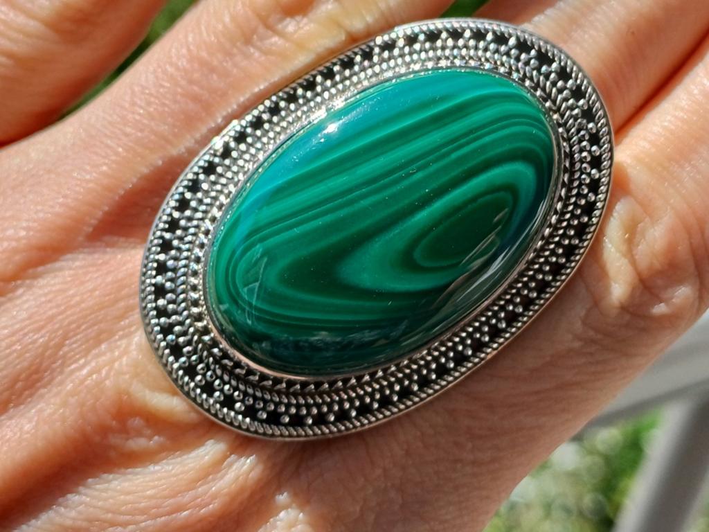 Opmerkelijke 925 zilveren ring met malachiet maat 18, 75, Daiva1973@hotmail.com, 18 tot 19, Vanoli, Amsterdam