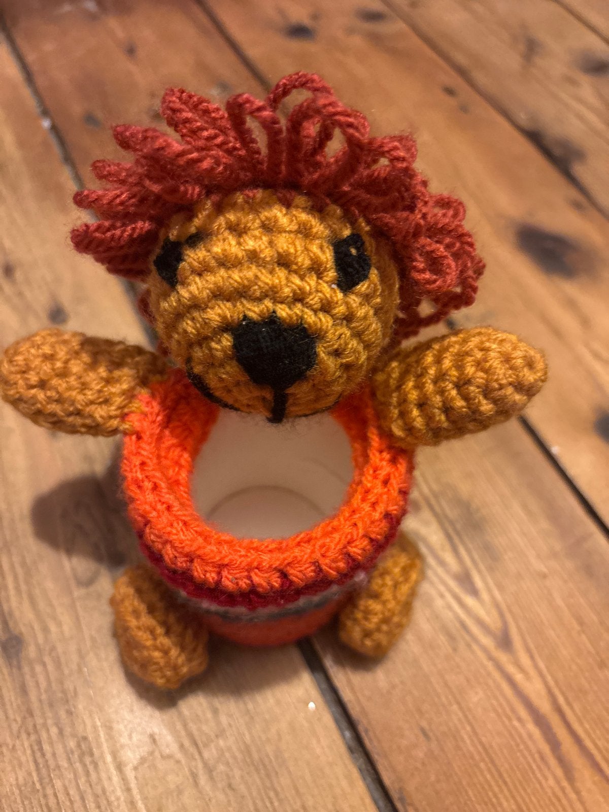 Gehaakte leeuw knuffel - handgemaakt, Oranje, Handgemaakt, Ophalen of Verzenden, Zo goed als nieuw