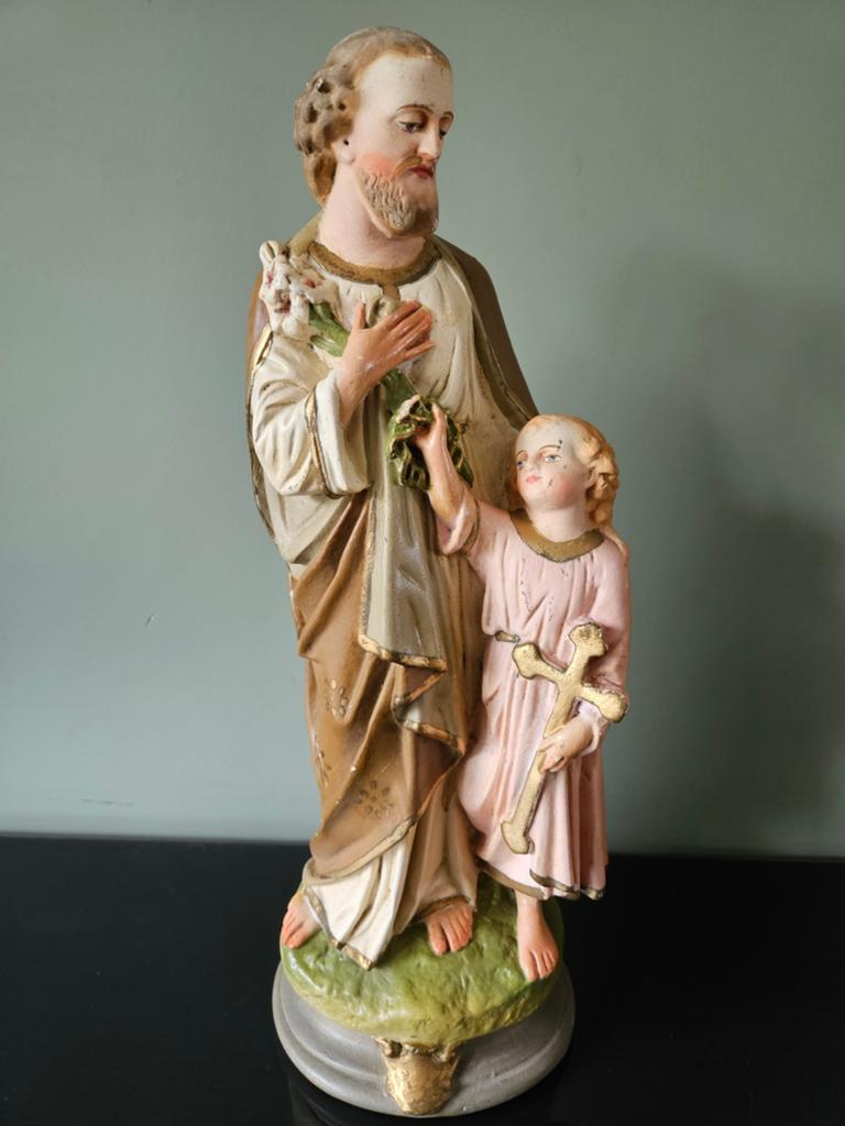 Jozef en kindje Jezus, groot vintage gipsen beeld, Ophalen of Verzenden