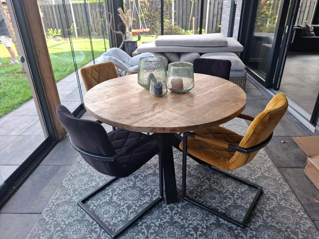 4x Vintage Stoelen Okergeel en Zwart, Huis en Inrichting, Stoelen, Ophalen of Verzenden