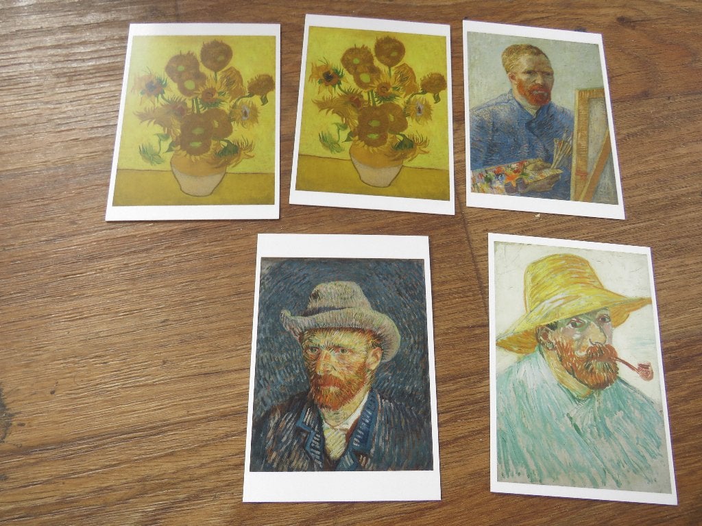 van gogh 5 ansichtkaarten 3 x zelf portret en 2 x sunflowers, Ophalen of Verzenden, Nieuw