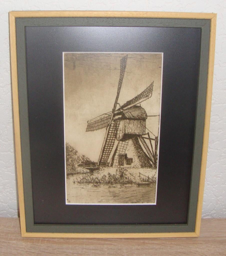 Cor van der Woerd  '' de watermolen '' - nieuw ingelijst, Antiek en Kunst, Kunst | Etsen en Gravures, Ophalen of Verzenden, Ets