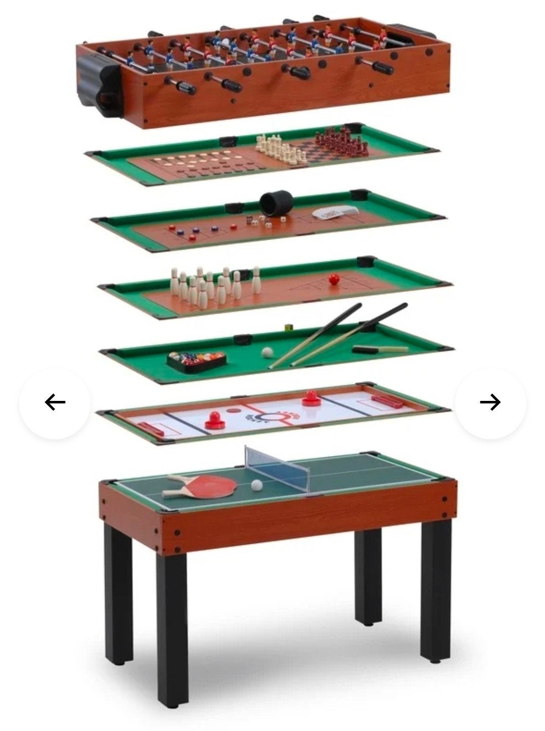 Multifunctionele 12-in-1 Speltafel: Voetbal, Pool, Airhockey, Vijf spelers of meer, Ophalen, Gebruikt