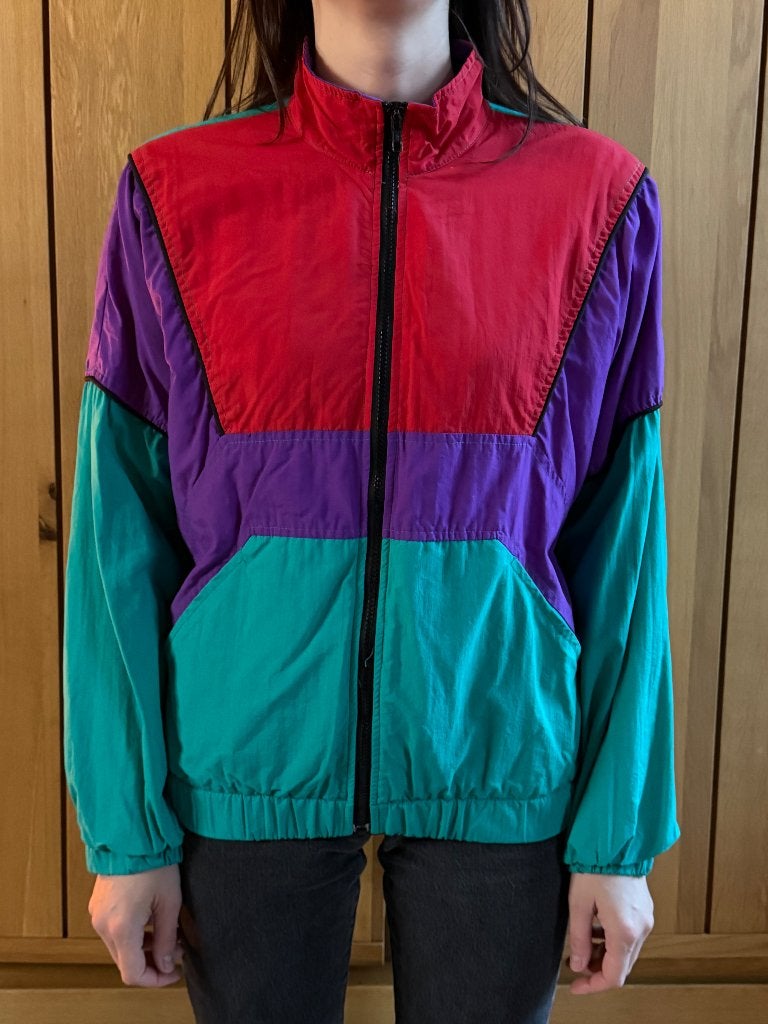 Kleurrijke vintage ‘90 jas (maat s), Ophalen of Verzenden, Gedragen, Maat 36 (S), Meerkleurig