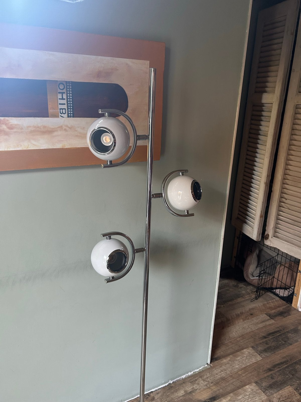 Retro Bollen Lamp - Stijlvolle Vloerlamp met 3 Bollen, Ophalen, Gebruikt, E27 (groot), Metaal