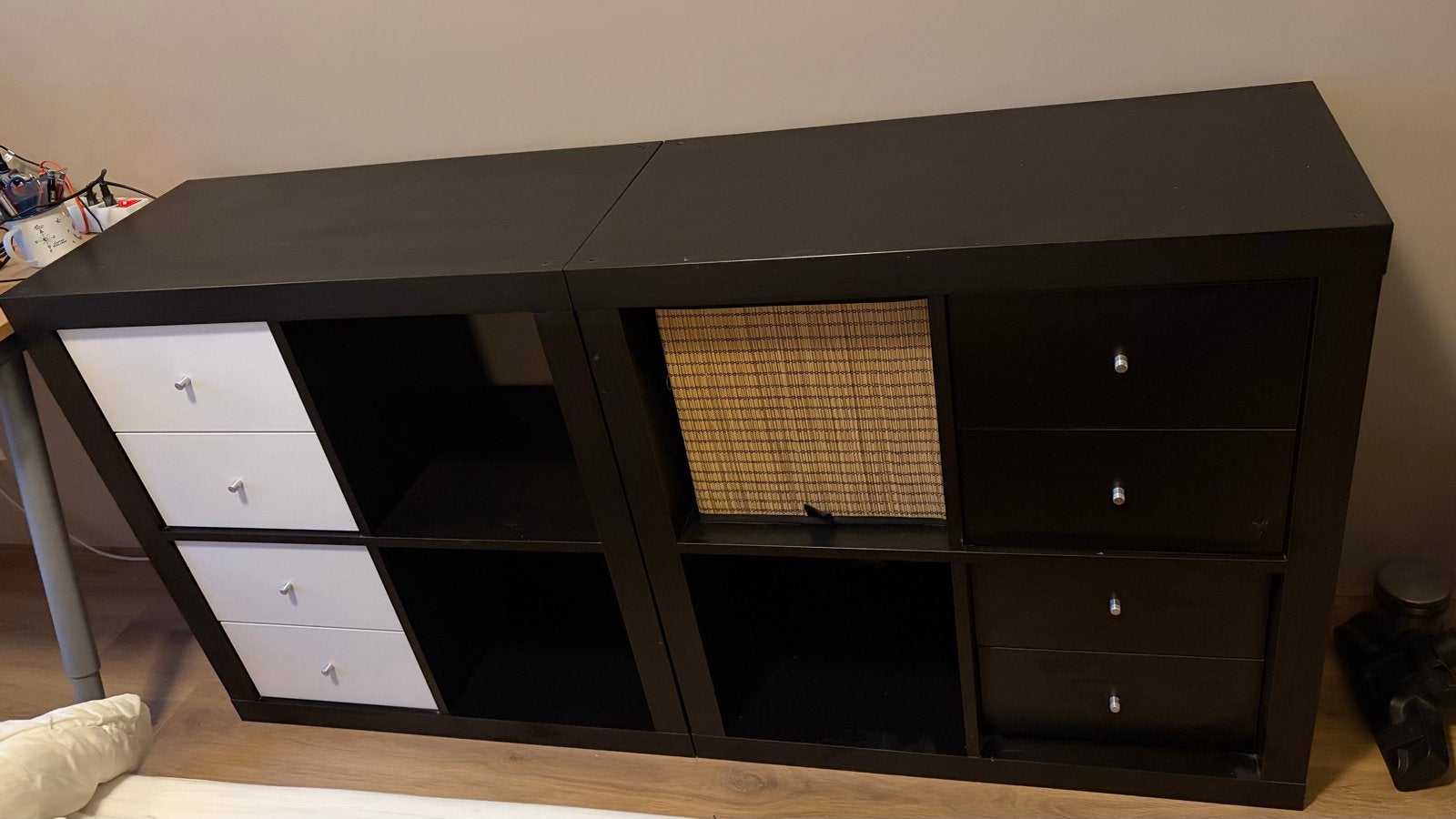 2x IKEA Kallax kast zwart met lades en mand, Ophalen, Overige materialen, Gebruikt, 50 tot 100 cm