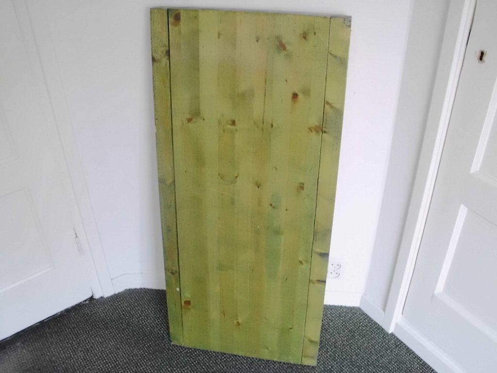 1 houten tafelblad vuren, doe-het-zelf 109 x 49.5 groene lak, Huis en Inrichting, Tafelonderdelen, Ophalen, Gebruikt, 100 tot 150 cm