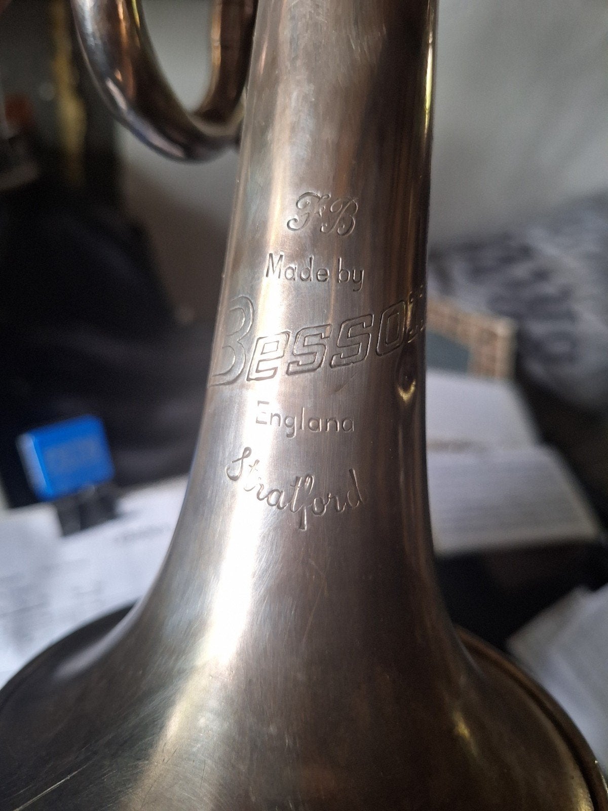 Zilveren Besson Trompet (ongepoetst) - Stratford England, Ophalen of Verzenden, Gebruikt, Bes-trompet