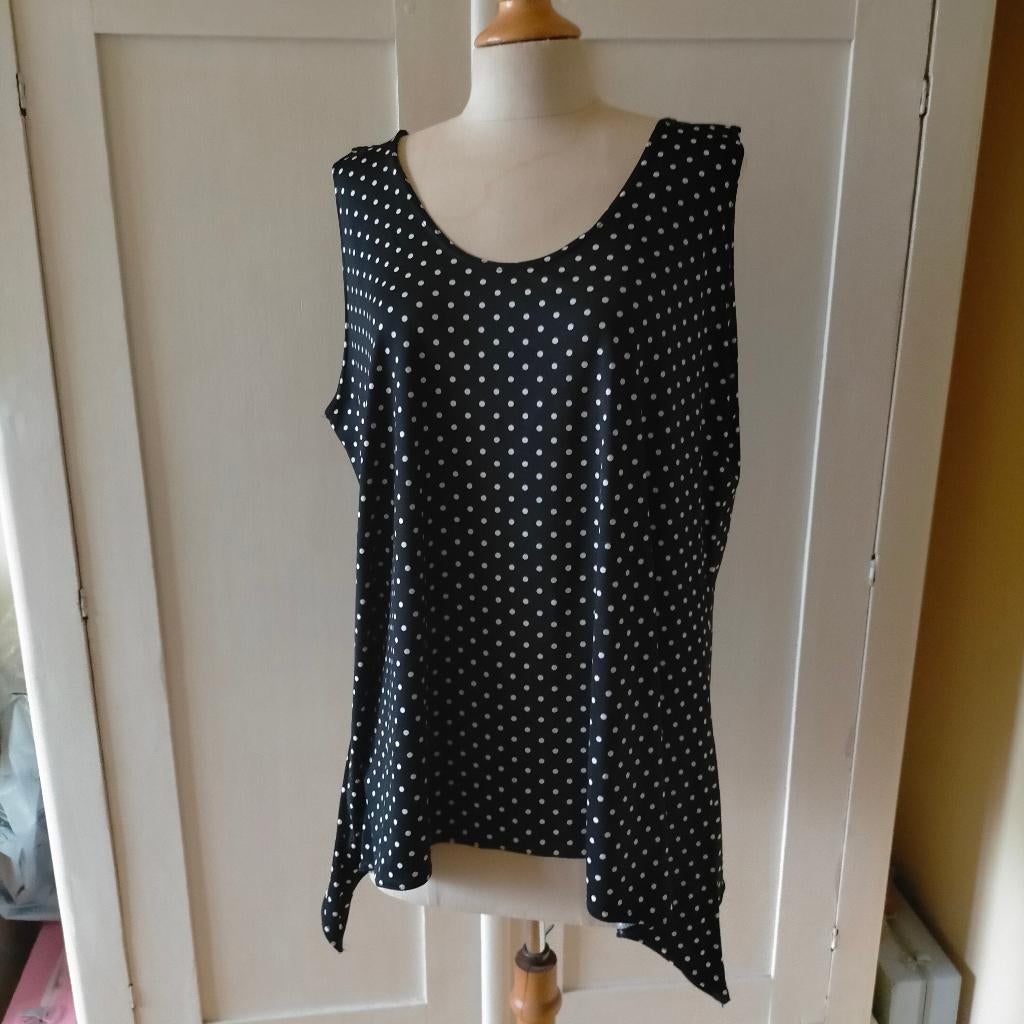 Magna polkadot top zwart wit 48 50 mouwloos zomertop, Kleding | Dames, Tops, Zwart, Maat 46/48 (XL) of groter, Ophalen of Verzenden