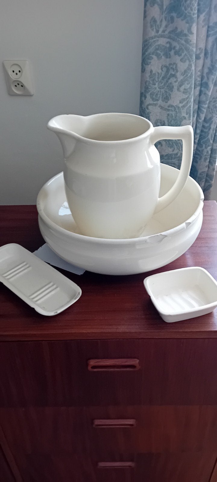Vintage Wasstel met Kan en Zeepbakjes - Crème Keramiek, Ophalen