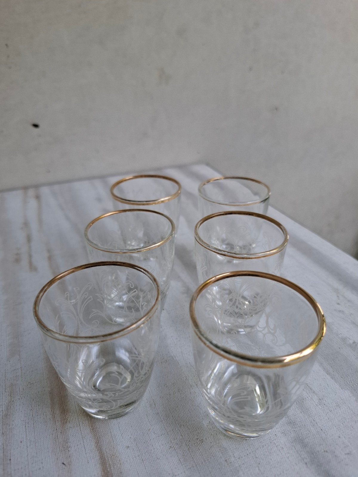 Set van 6 vintage borrelglaasjes met gouden rand, Antiek en Kunst, Curiosa en Brocante, Ophalen of Verzenden