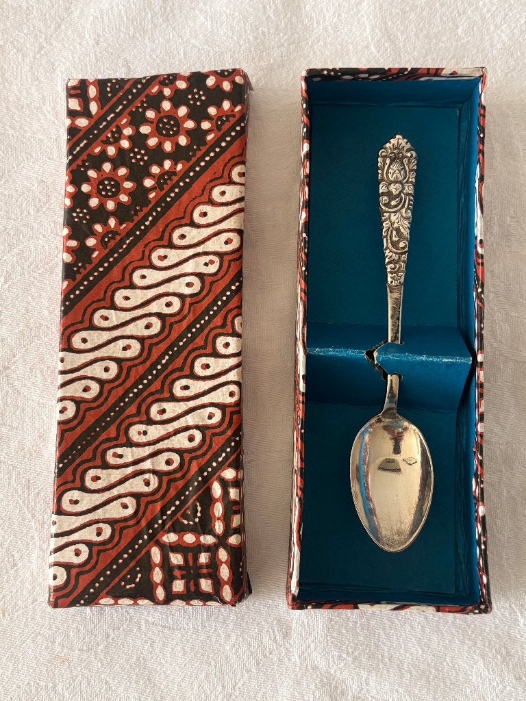 Antieke zilveren lepel in doos., Ophalen of Verzenden