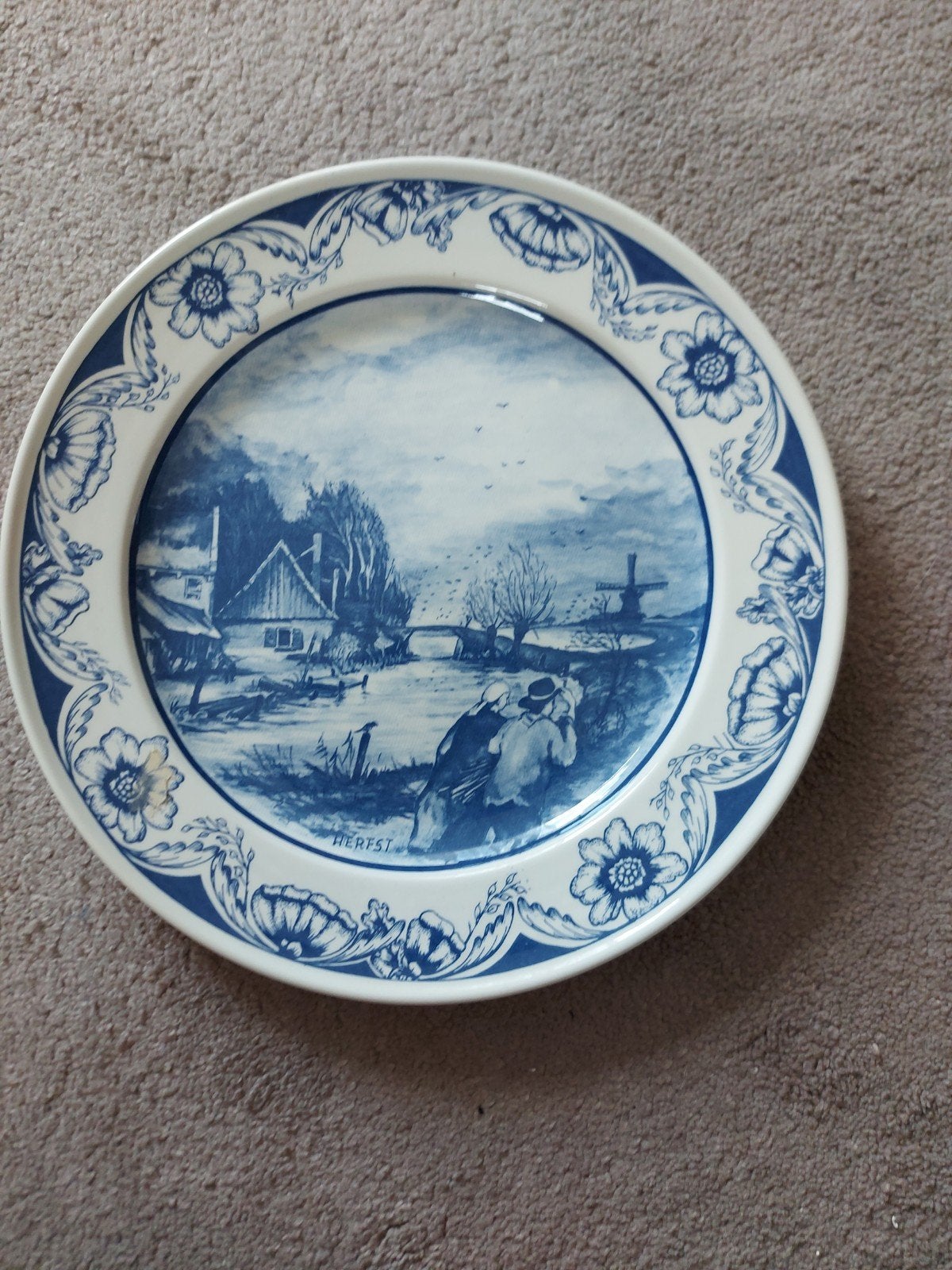 Vintage Delfs Blauw Wandbord - Herfst - Doorsnede 24,5 cm, Ophalen of Verzenden