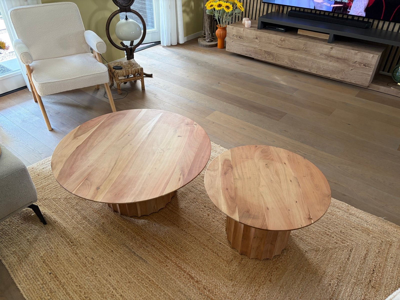 Set van 2 salontafels massief acaciahout - Tower Living Crot, Ophalen, Rond, 50 tot 100 cm, Zo goed als nieuw