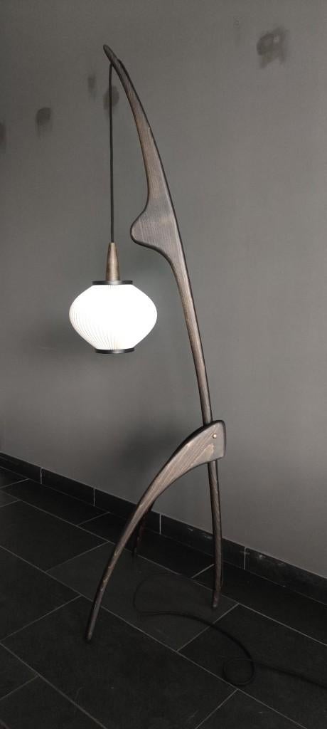 Franse vloerlamp 1960's met pearlshade kap., Huis en Inrichting, Lampen | Vloerlampen, Gebruikt, Design, 150 tot 200 cm, Ophalen
