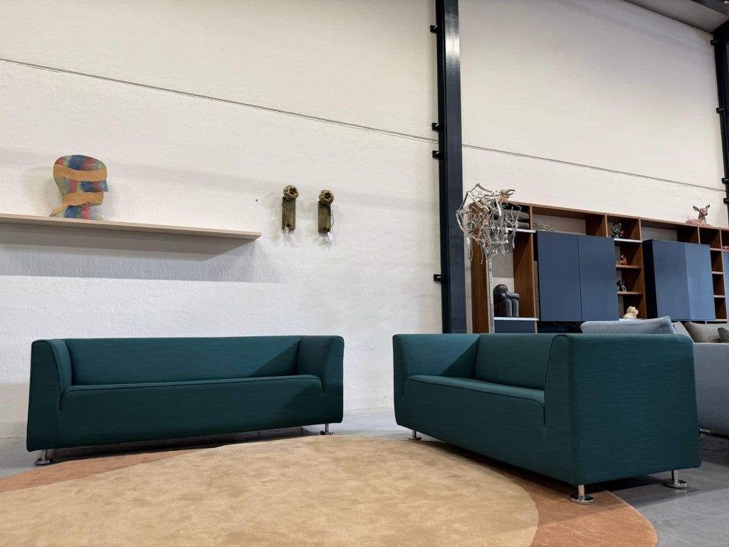 Nieuw Gelderland 4800 bank 2,5 & 2 zits Blauw groen stof 190, 150 tot 200 cm, Ophalen of Verzenden, Rechte bank, Info@gelderlanddesign.com