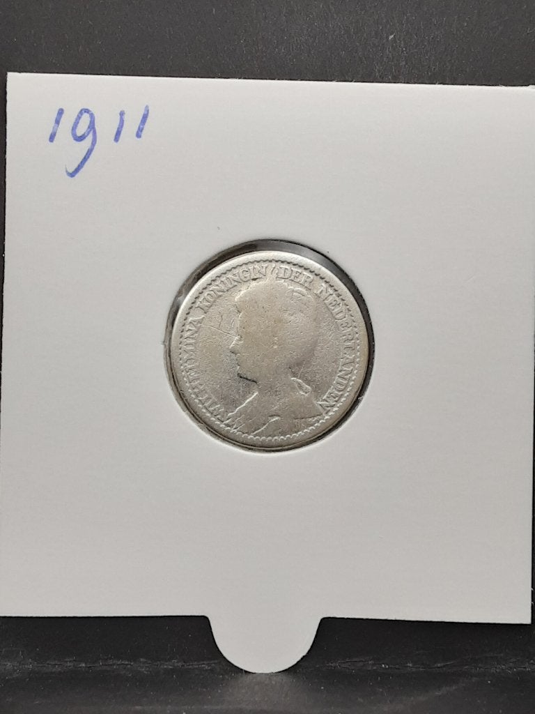 25 cent 1911 Koningin Wilhelmina, Postzegels en Munten, Munten | Nederland, Zilver, 25 cent, Ophalen of Verzenden, Koningin Wilhelmina
