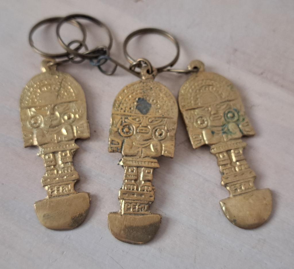 3x Aztec Mayan messing sleutelhangers, Ophalen of Verzenden, Gebruikt