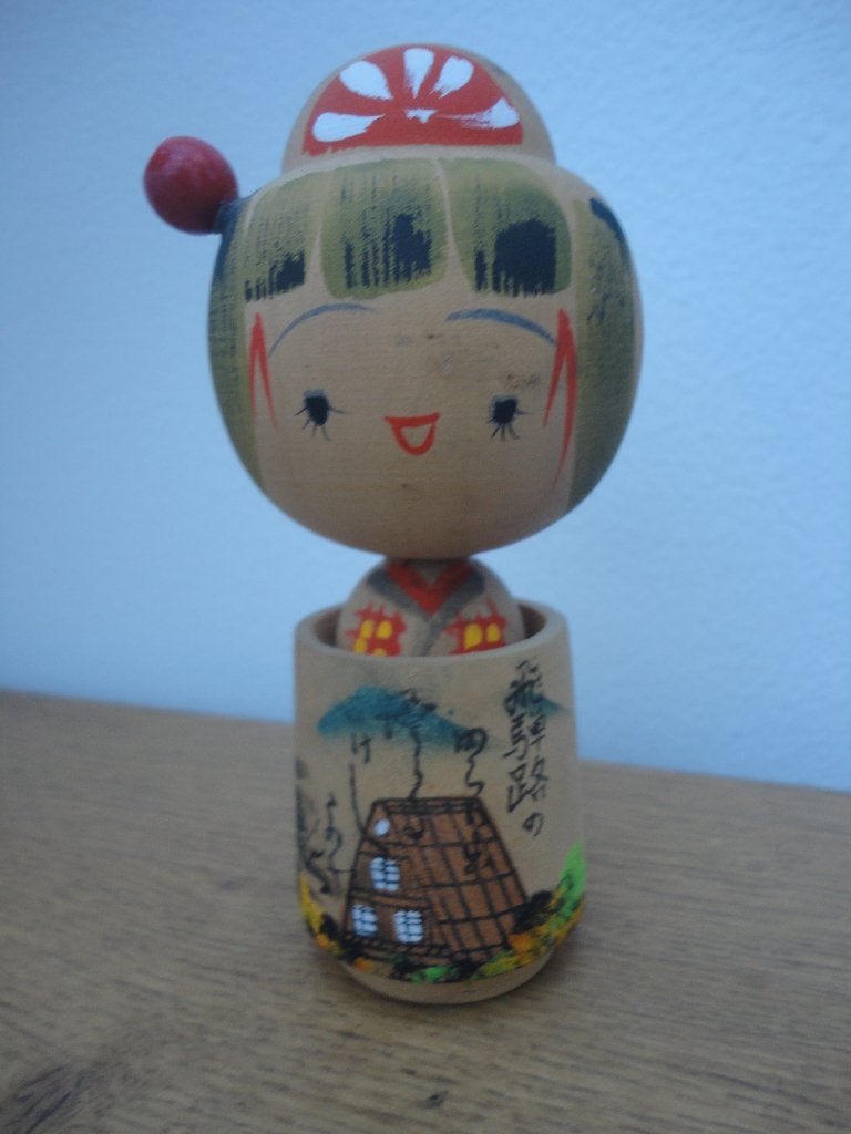 Vintage Japanse Hirosaki Kokeshi pop - Handgeschilderd, Verzamelen, Ophalen of Verzenden, Gebruikt