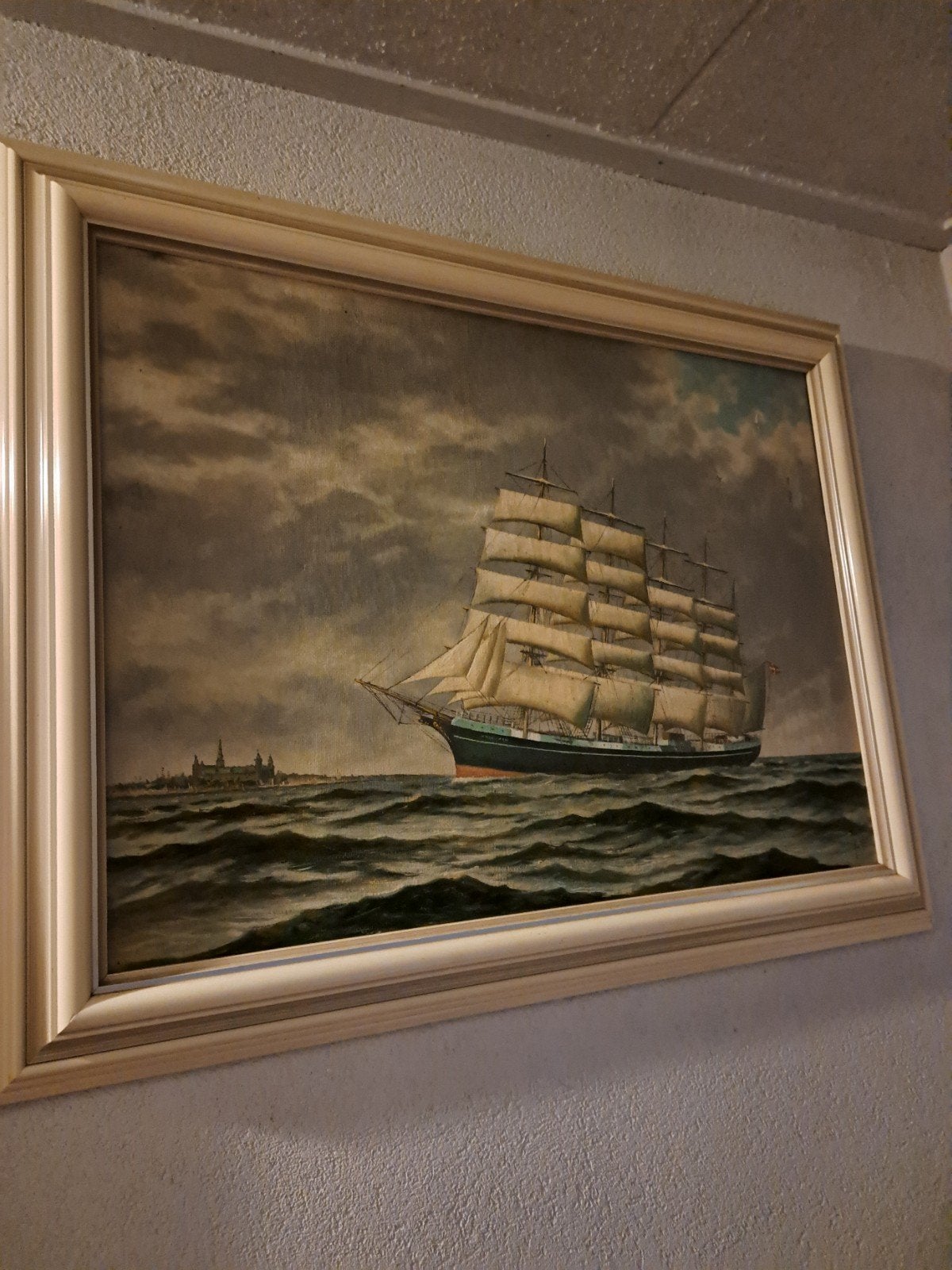 Schilderij van een zeilschip 5 master  op woelige zee, Ophalen, Maritiem / water, Doek, Origineel werk