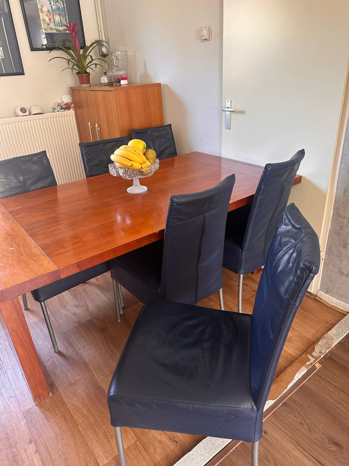 Elegante eettafel met 6 stoelen, Ophalen, Gebruikt, 50 tot 100 cm, 150 tot 200 cm