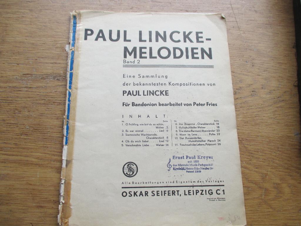 PAUL LINCKE MELODIEN - VOOR BANDONION, Ophalen of Verzenden, Gebruikt, Artiest of Componist, Populair